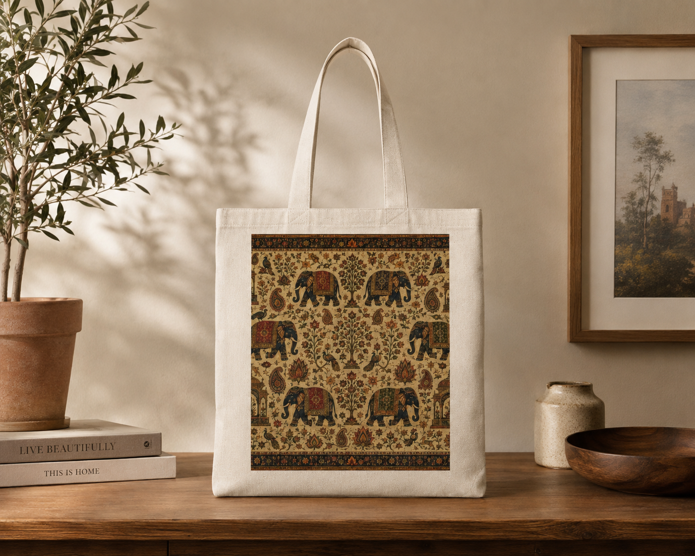 100% Cotton Indian Vintage Traditional Elephant Tote Bag