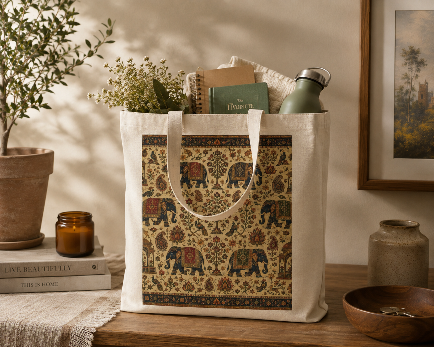 100% Cotton Indian Vintage Traditional Elephant Tote Bag