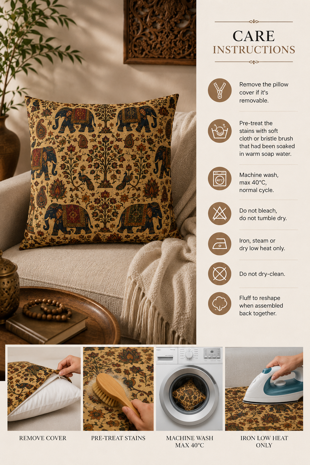 Indian Vintage Traditional Elephant Pillow Case Cover
