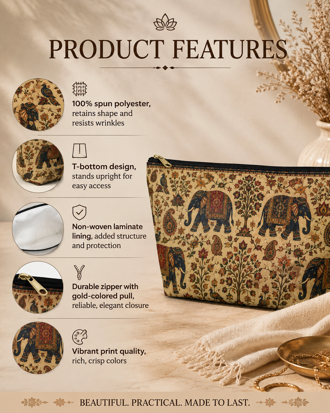 Indian Vintage Traditional Elephant Makeup Accessory Pouch