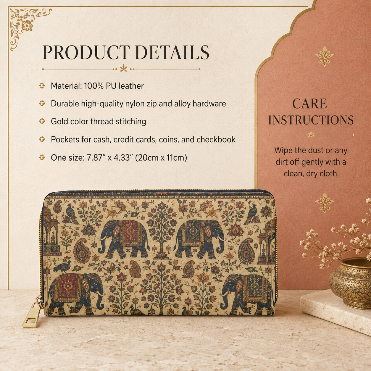 Indian Vintage Traditional Elephant Zipper Wallet