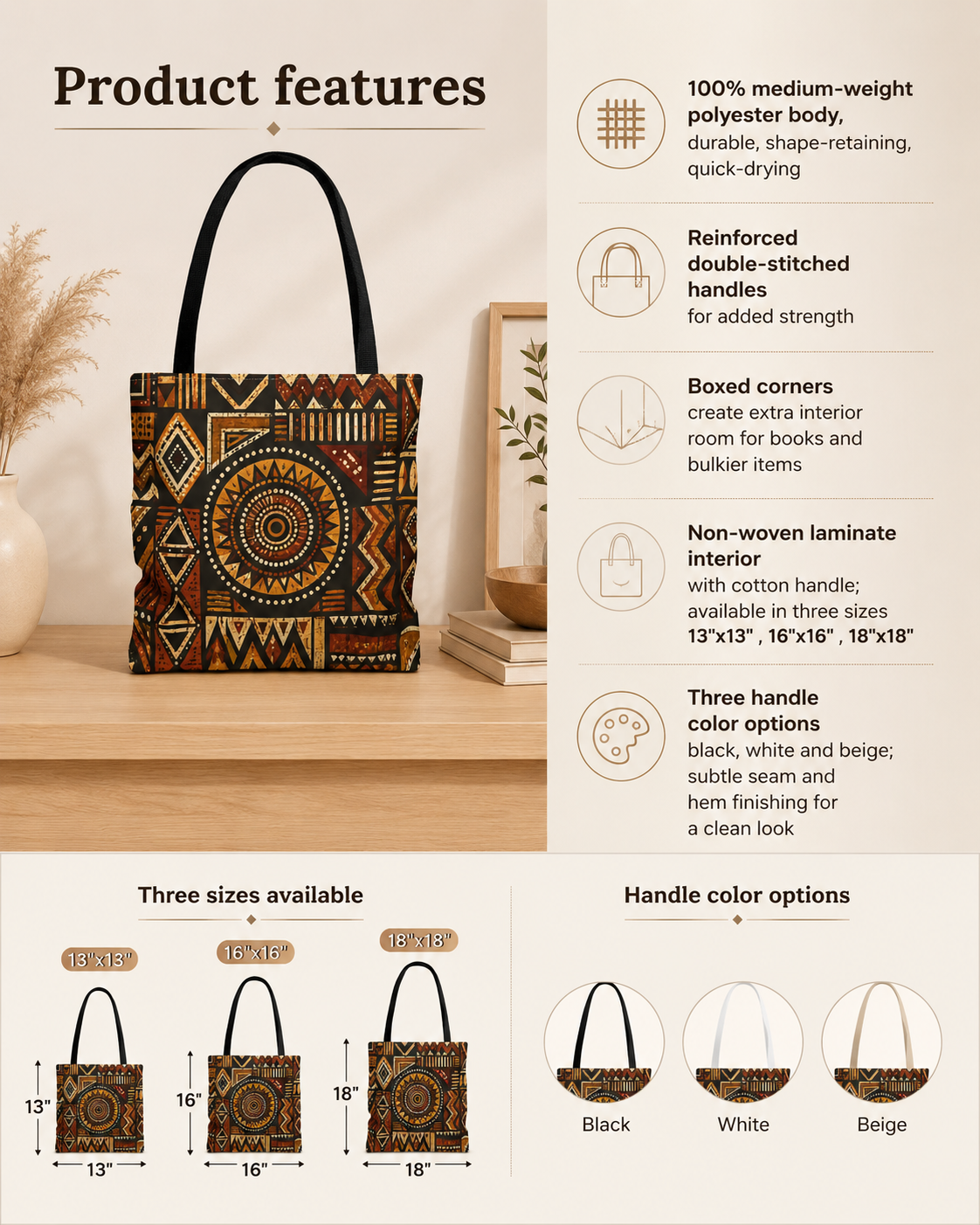African Tribal Geometric Full Art Tote Bag