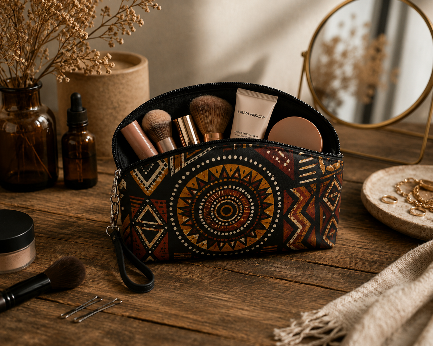 African Tribal Geometric Makeup Bag