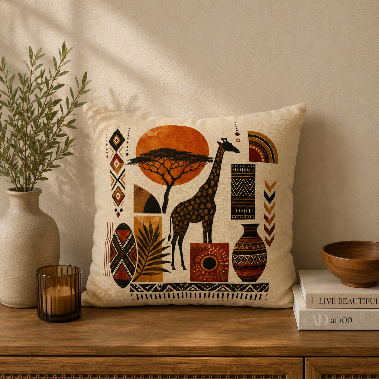 African Safari Giraffe Pillowcase Cover