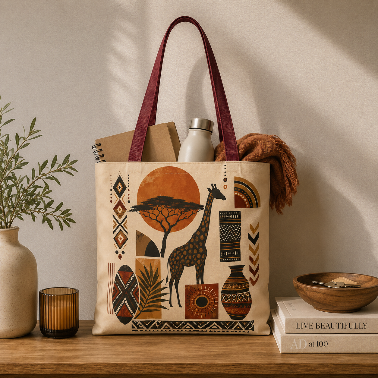 African Safari Giraffe Full Art Tote Bag