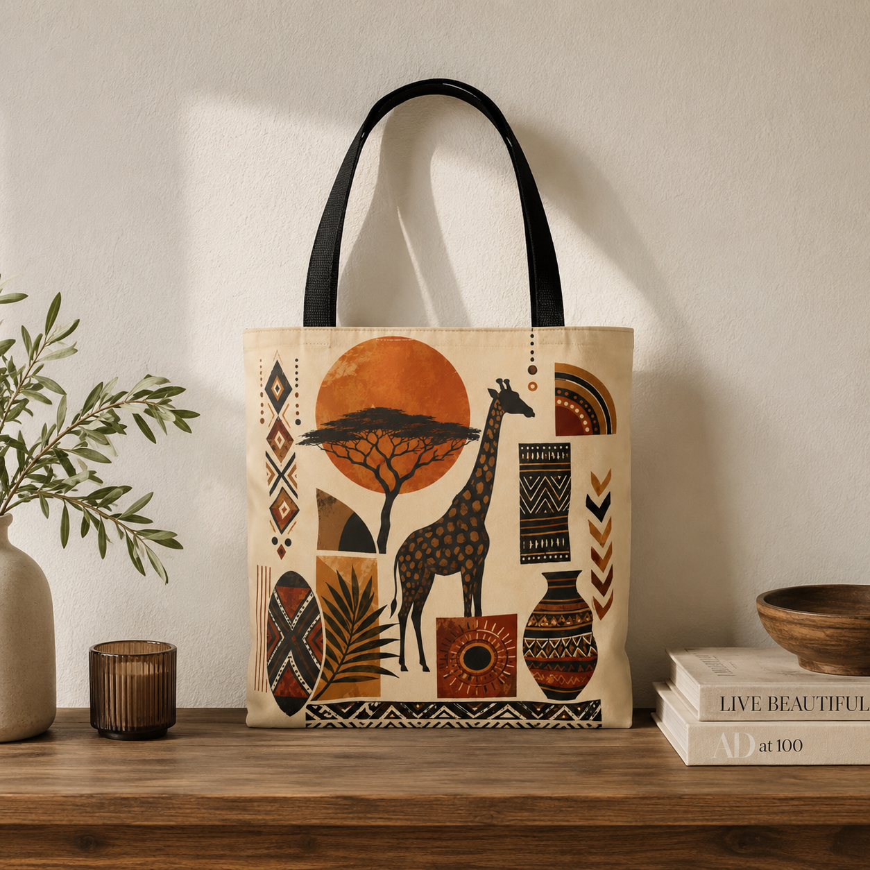 African Safari Giraffe Full Art Tote Bag