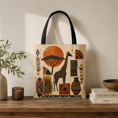 African Safari Giraffe Full Art Tote Bag