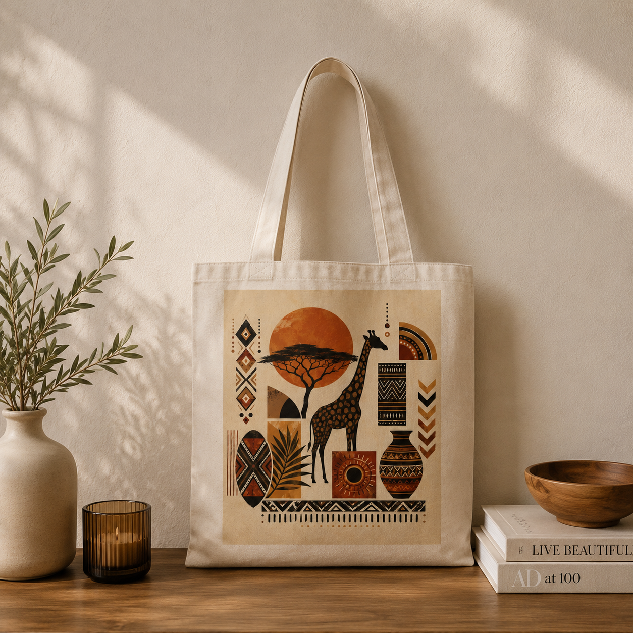 100% Cotton African Safari Giraffe Tote Bag