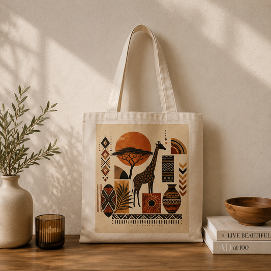 100% Cotton African Safari Giraffe Tote Bag