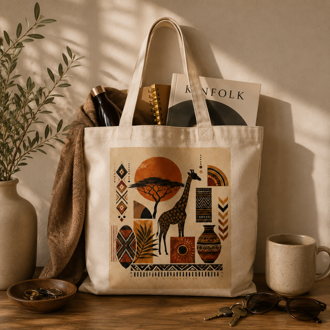 100% Cotton African Safari Giraffe Tote Bag