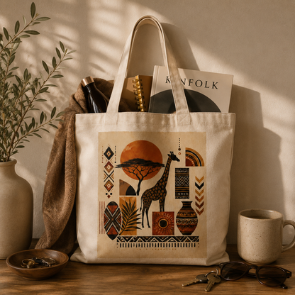 100% Cotton African Safari Giraffe Tote Bag