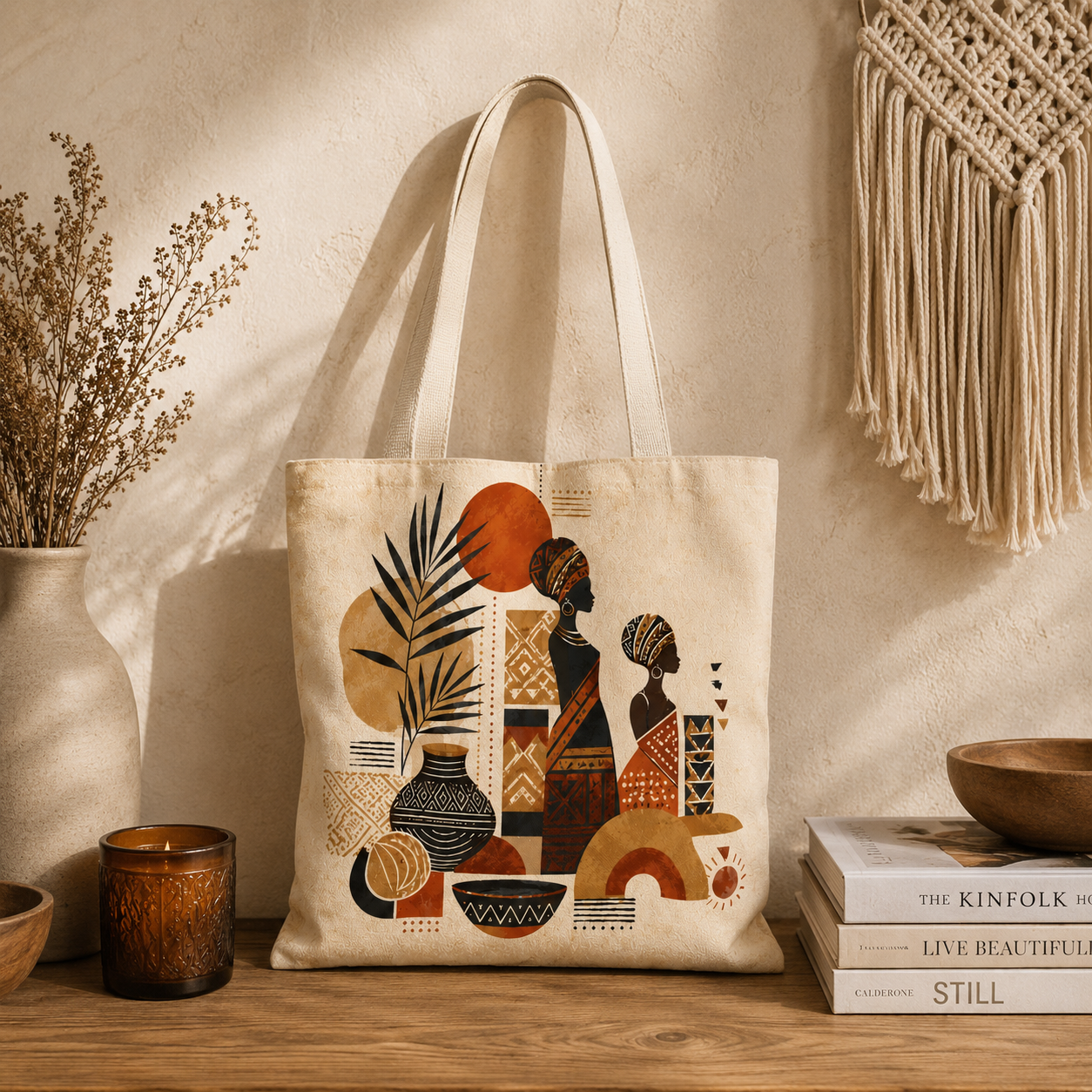 African Silhouette Pattern Full Art Tote Bag