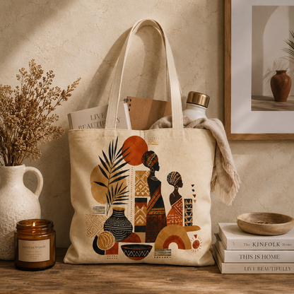 African Silhouette Pattern Full Art Tote Bag
