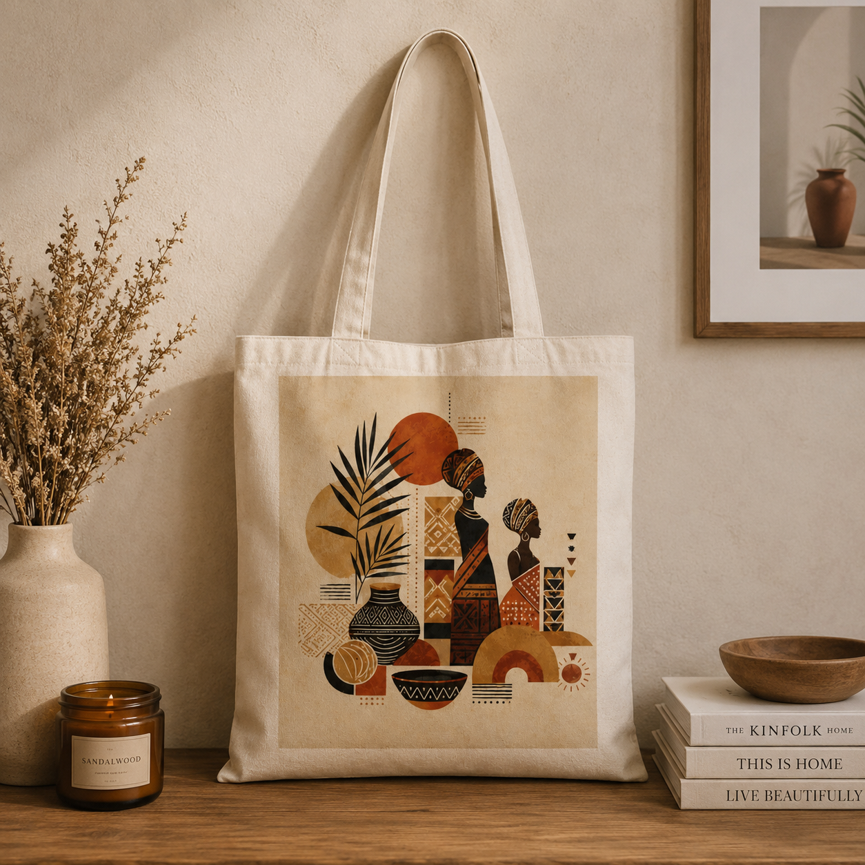 100% Cotton African Silhouette Pattern Tote Bag