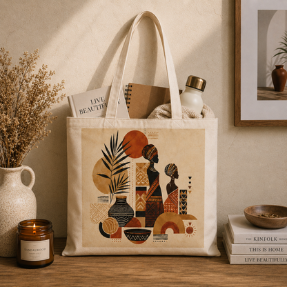 100% Cotton African Silhouette Pattern Tote Bag