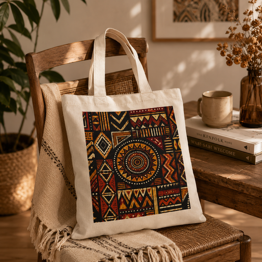 100% Cotton African Tribal Geometric Tote Bag