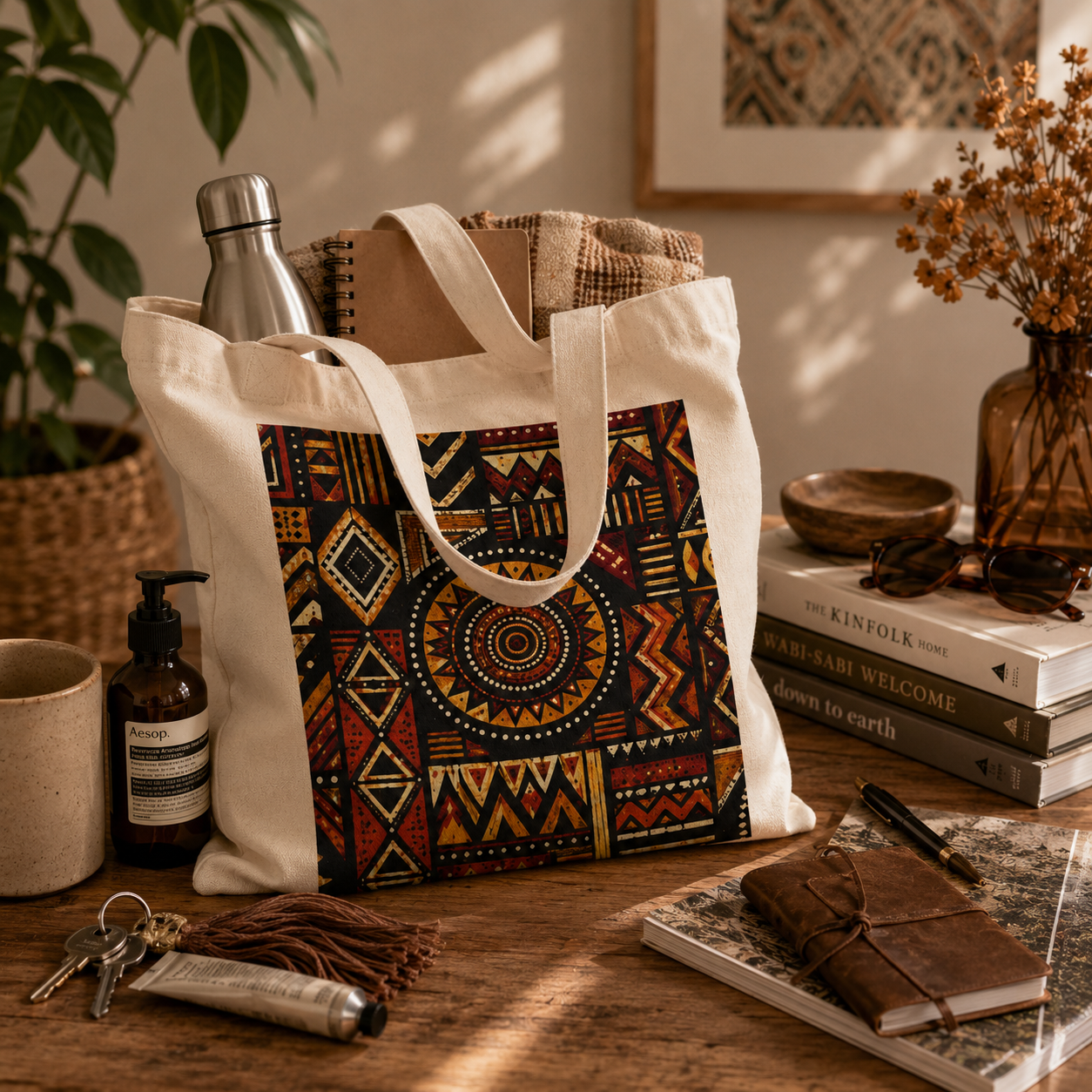 100% Cotton African Tribal Geometric Tote Bag
