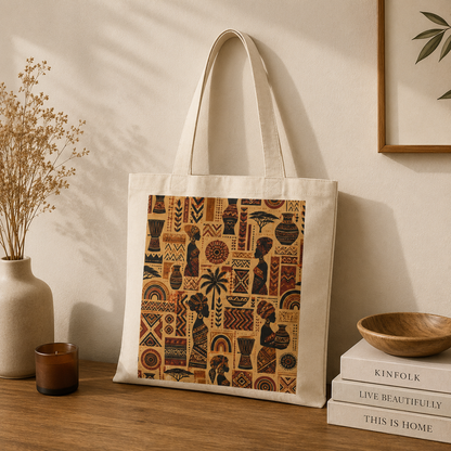 100% Cotton African Tribal Ethnic Silhouette Tote Bag