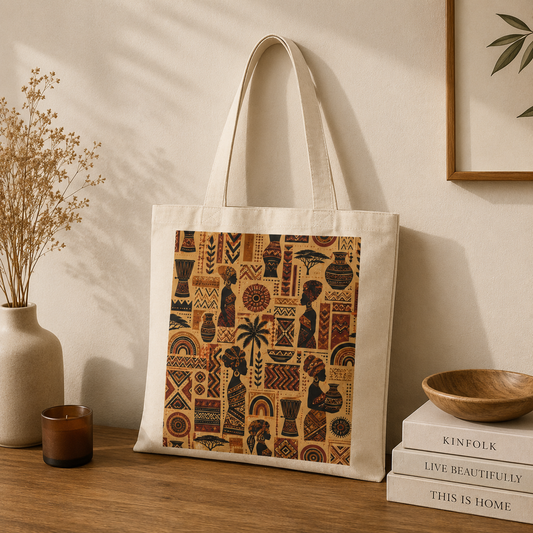 100% Cotton African Tribal Ethnic Silhouette Tote Bag