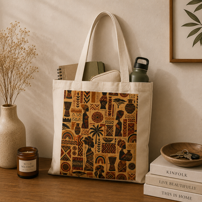 100% Cotton African Tribal Ethnic Silhouette Tote Bag