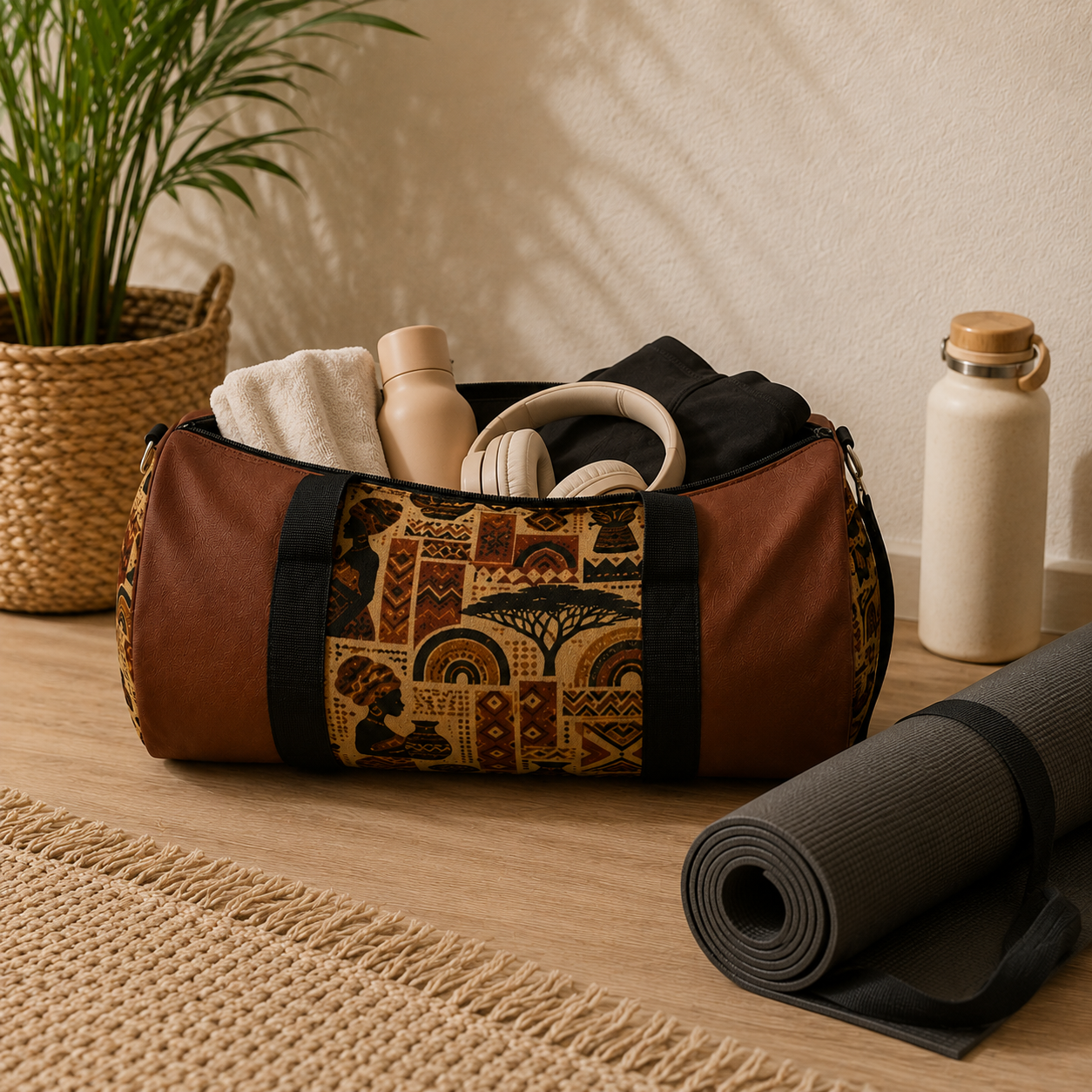 African Tribal Ethnic Silhouette Pattern Gym Duffel Bag