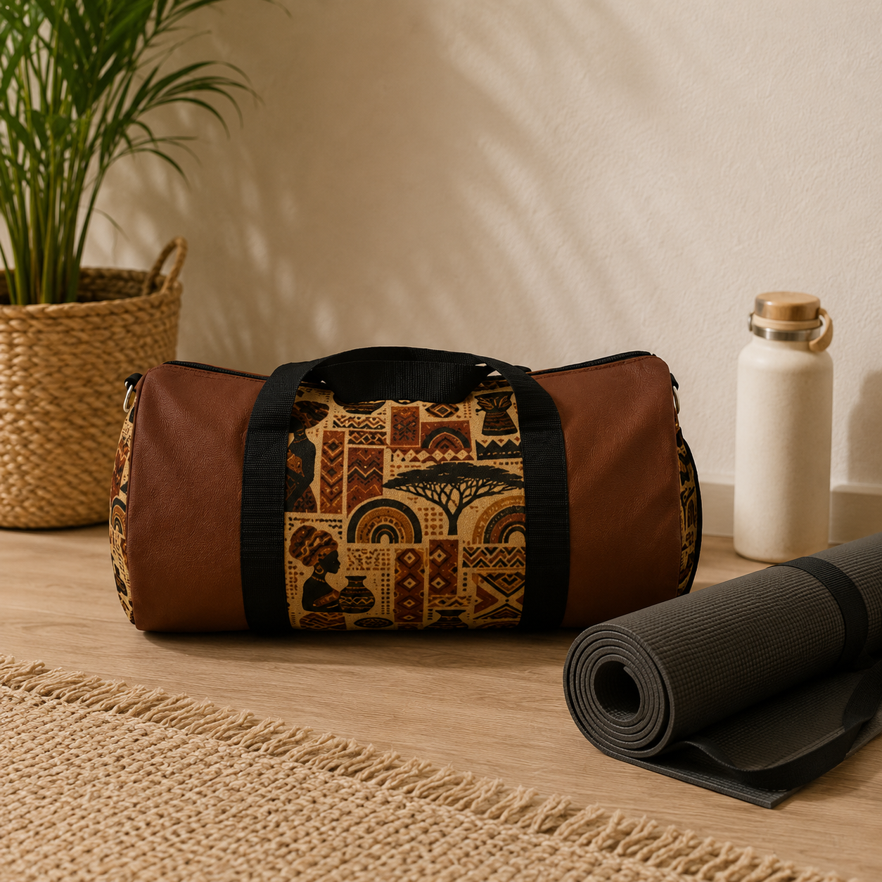 African Tribal Ethnic Silhouette Pattern Gym Duffel Bag
