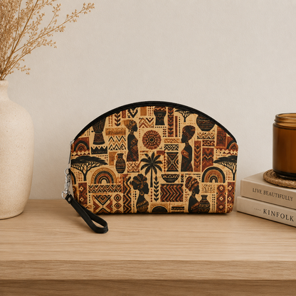 African Tribal Ethnic Silhouette Cosmetic Makeup Pouch