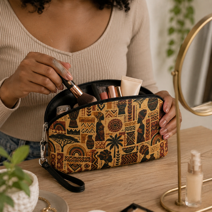 African Tribal Ethnic Silhouette Cosmetic Makeup Pouch