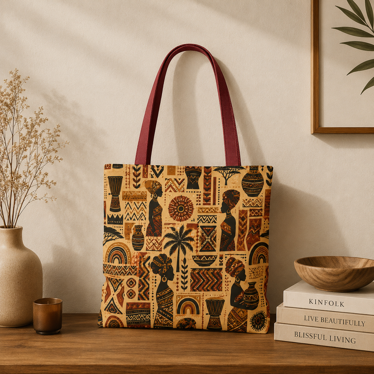 African Tribal Ethnic Silhouette Pattern Full Art Tote Bag