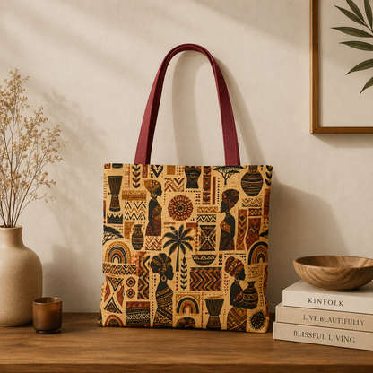 African Tribal Ethnic Silhouette Pattern Full Art Tote Bag