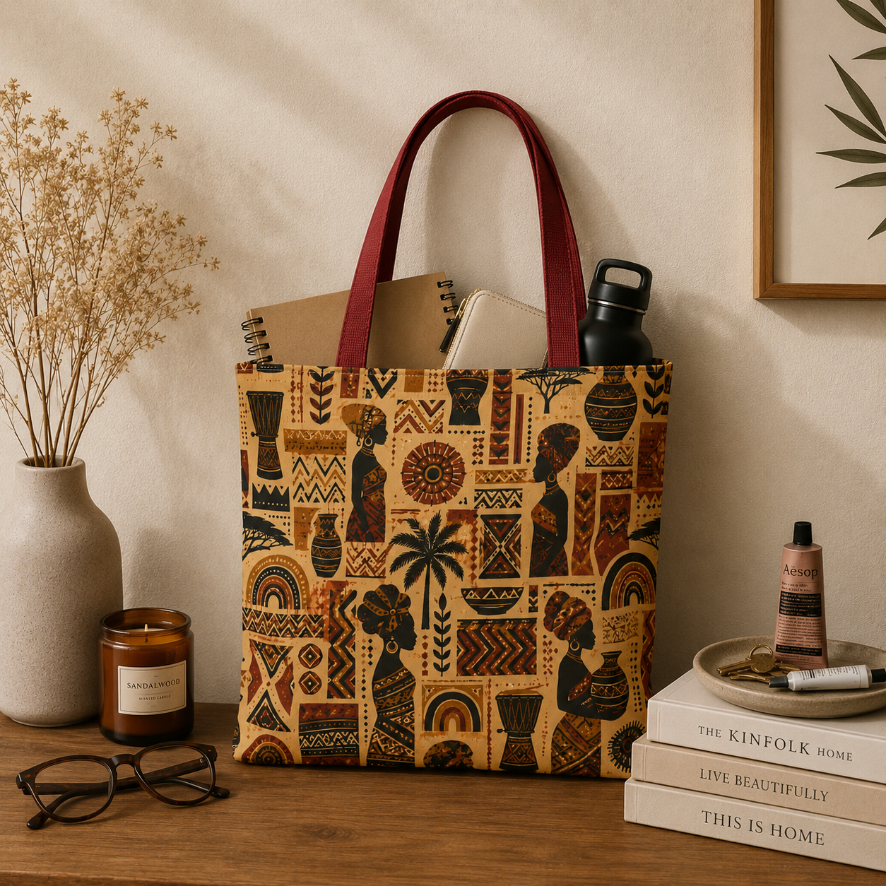African Tribal Ethnic Silhouette Pattern Full Art Tote Bag
