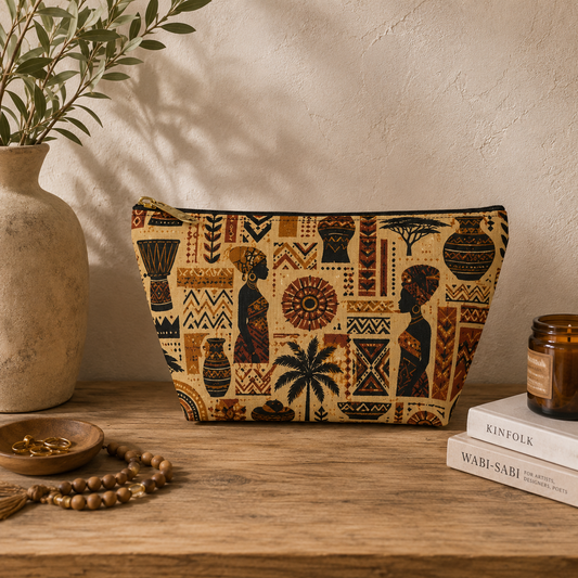 African Tribal Ethnic Silhouette Pattern Accessory Pouch Makeup Bag