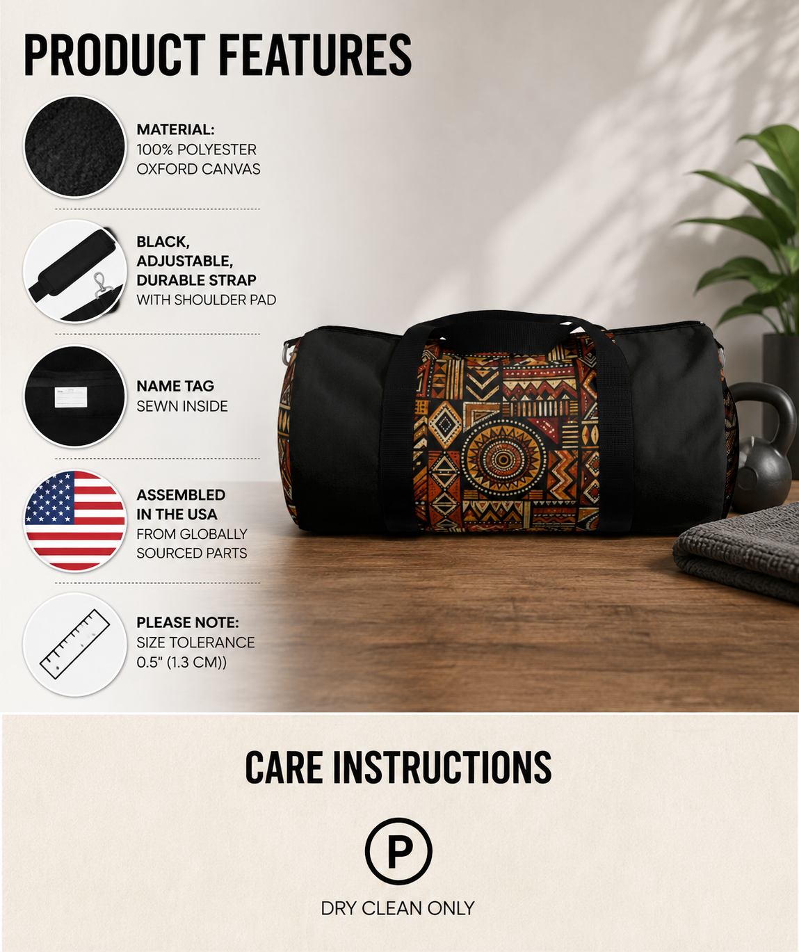 African Tribal Geometric Gym Duffel Bag
