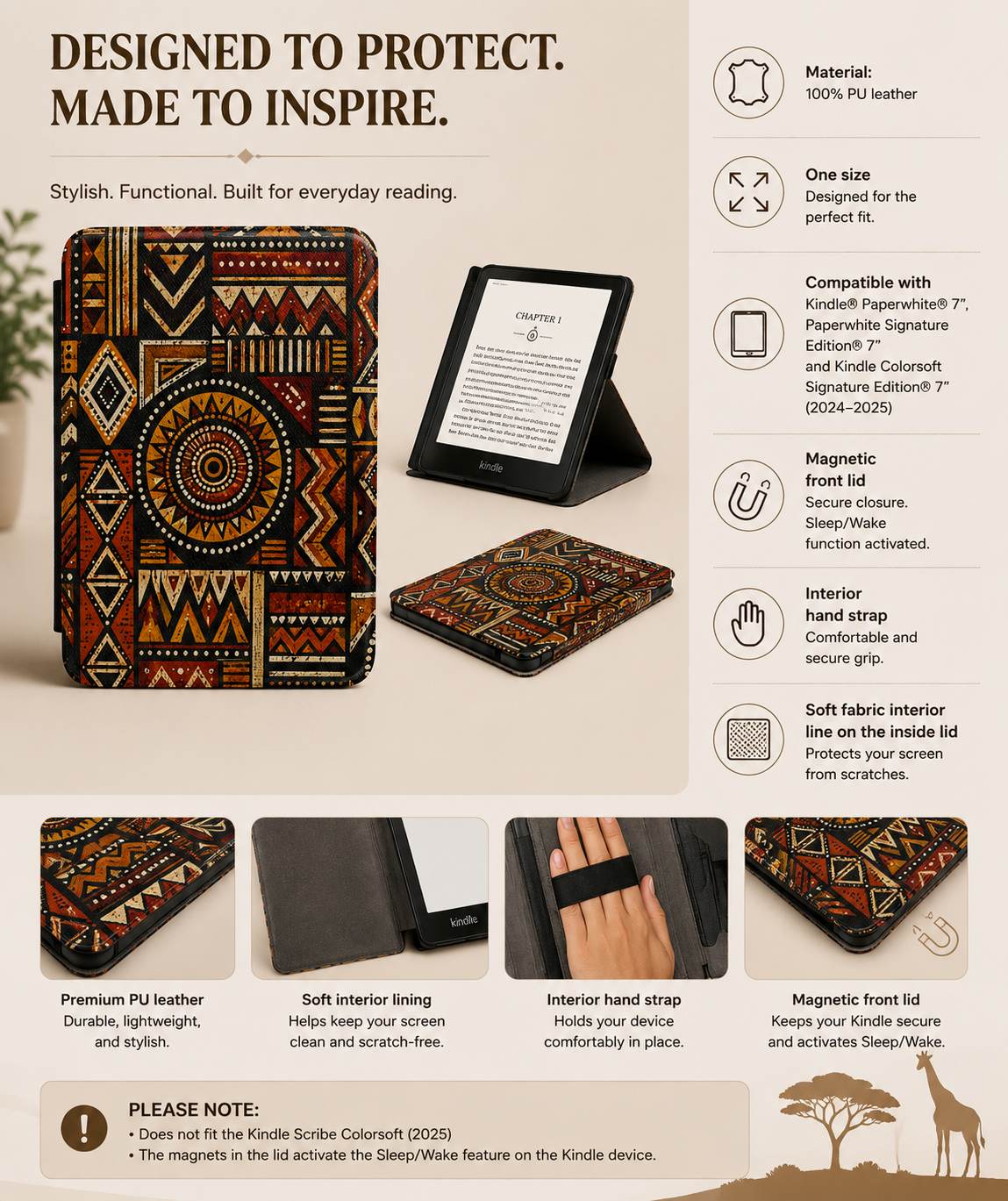 African Tribal Geometric Kindle Case