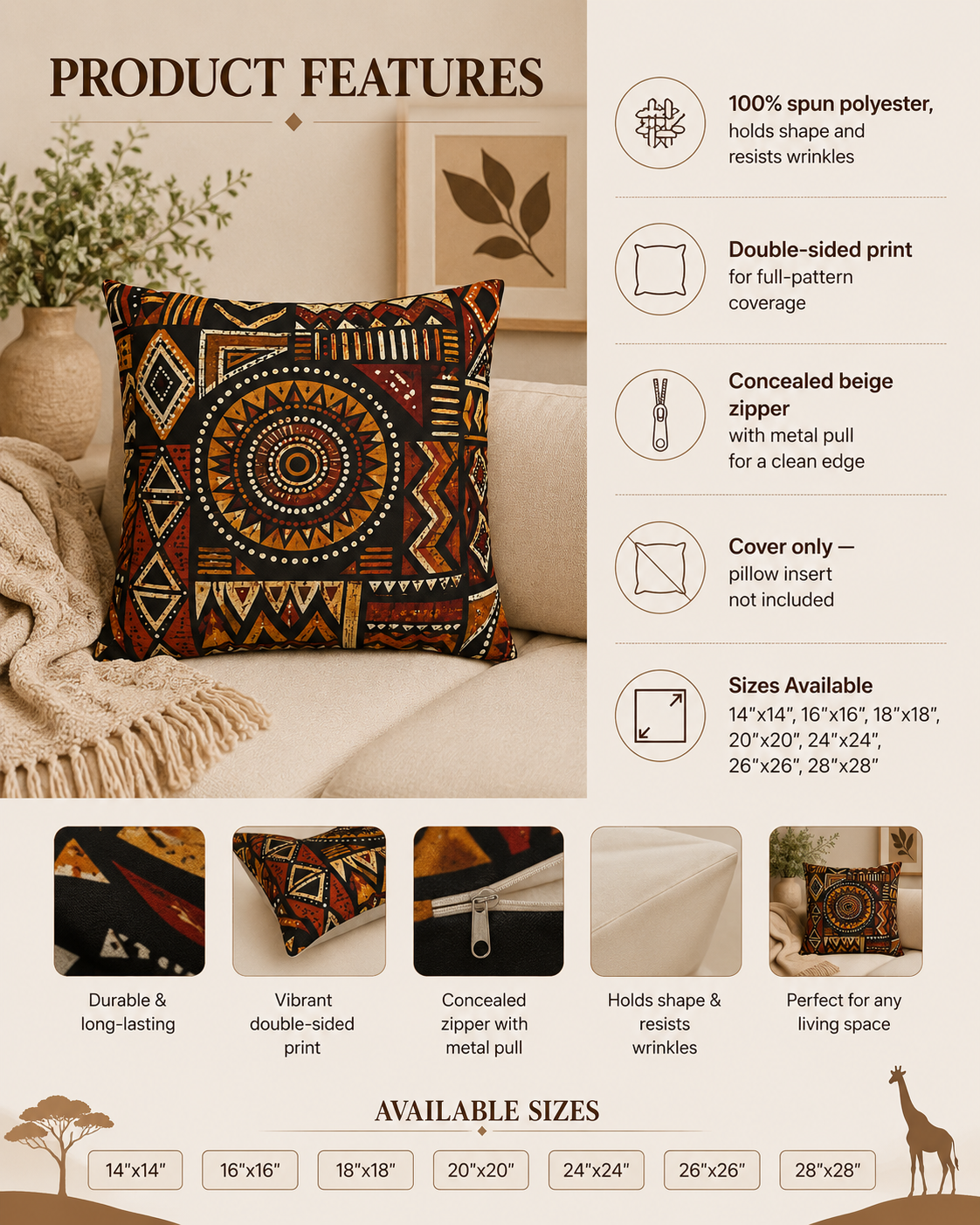 African Tribal Geometric Pillow Case Cover