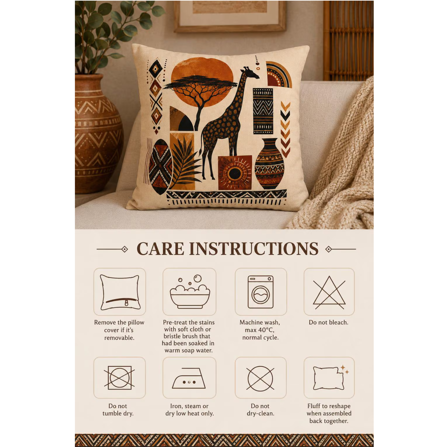 African Safari Giraffe Pillowcase Cover