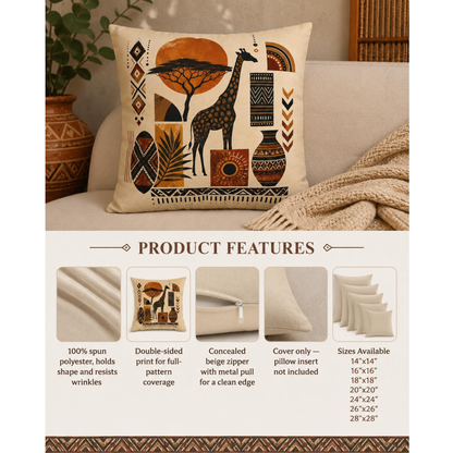 African Safari Giraffe Pillowcase Cover