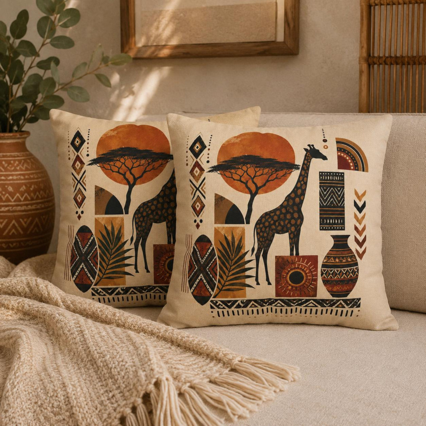 African Safari Giraffe Pillowcase Cover