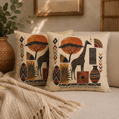 African Safari Giraffe Pillowcase Cover