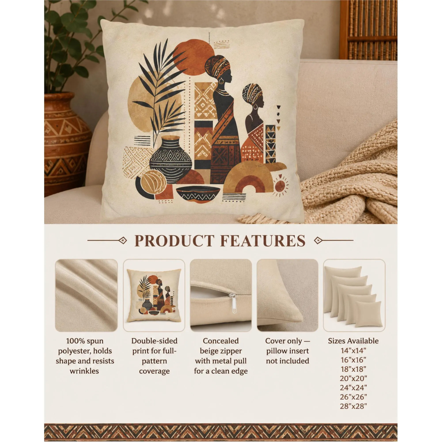 African Silhouette Pattern Pillowcase Cover