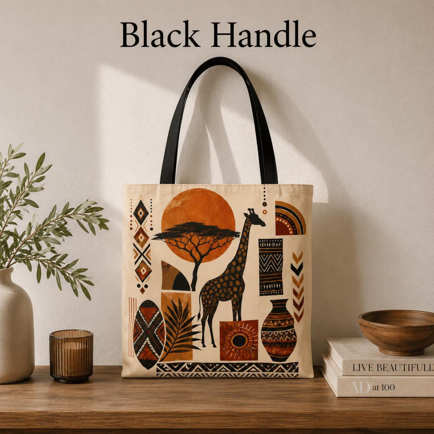 African Safari Giraffe Full Art Tote Bag