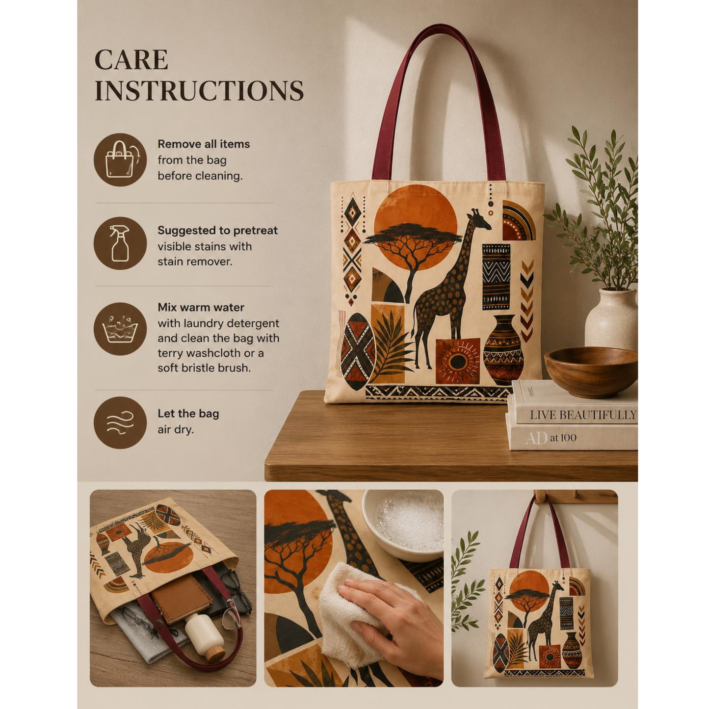 African Safari Giraffe Full Art Tote Bag