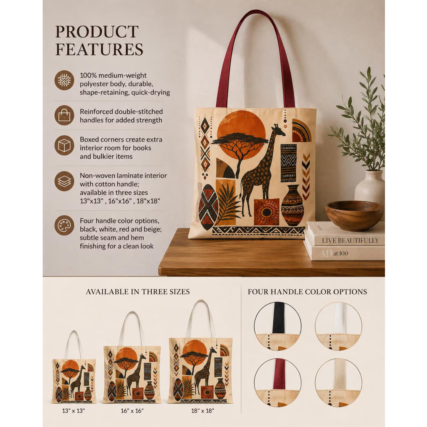 African Safari Giraffe Full Art Tote Bag