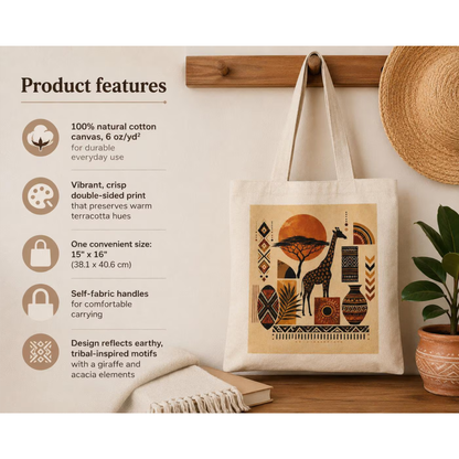100% Cotton African Safari Giraffe Tote Bag