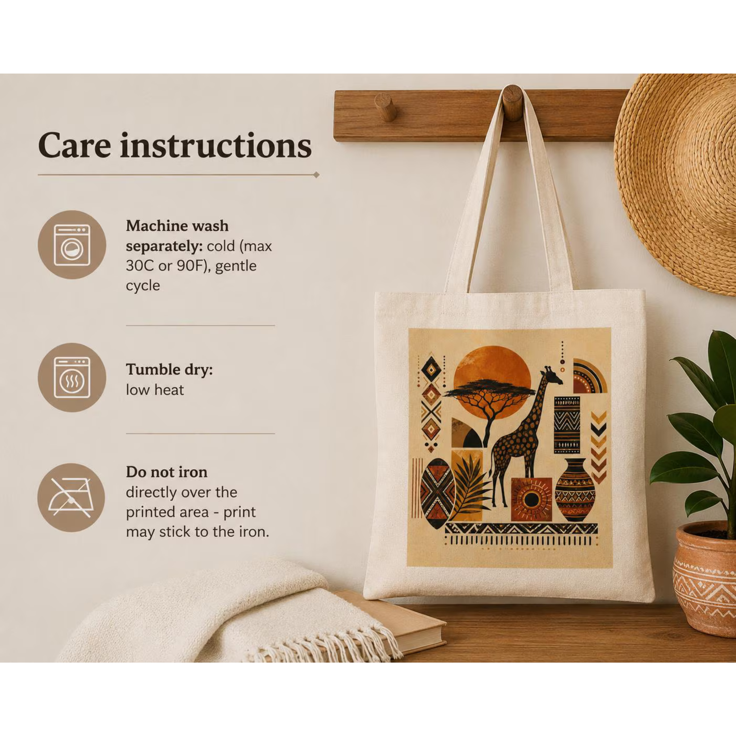 100% Cotton African Safari Giraffe Tote Bag