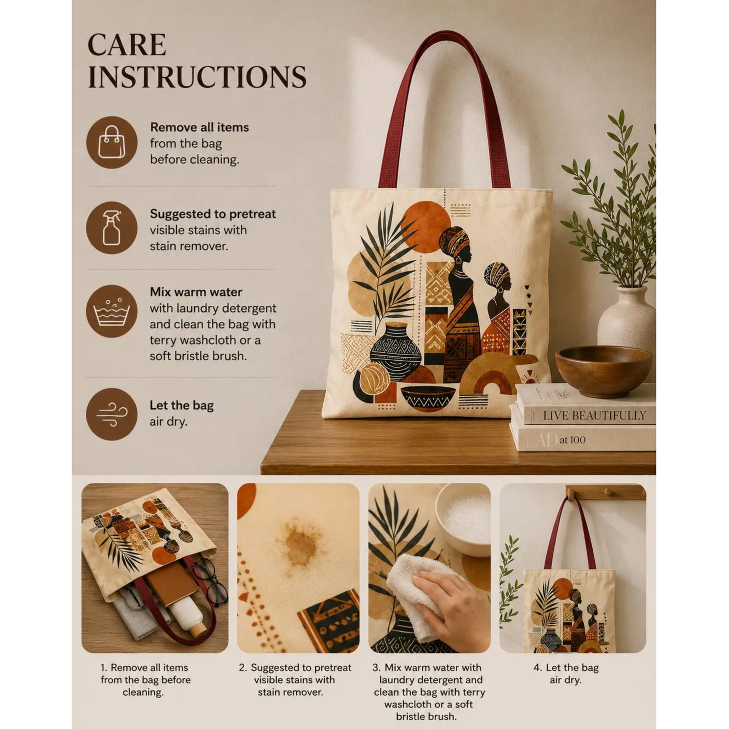 African Silhouette Pattern Full Art Tote Bag