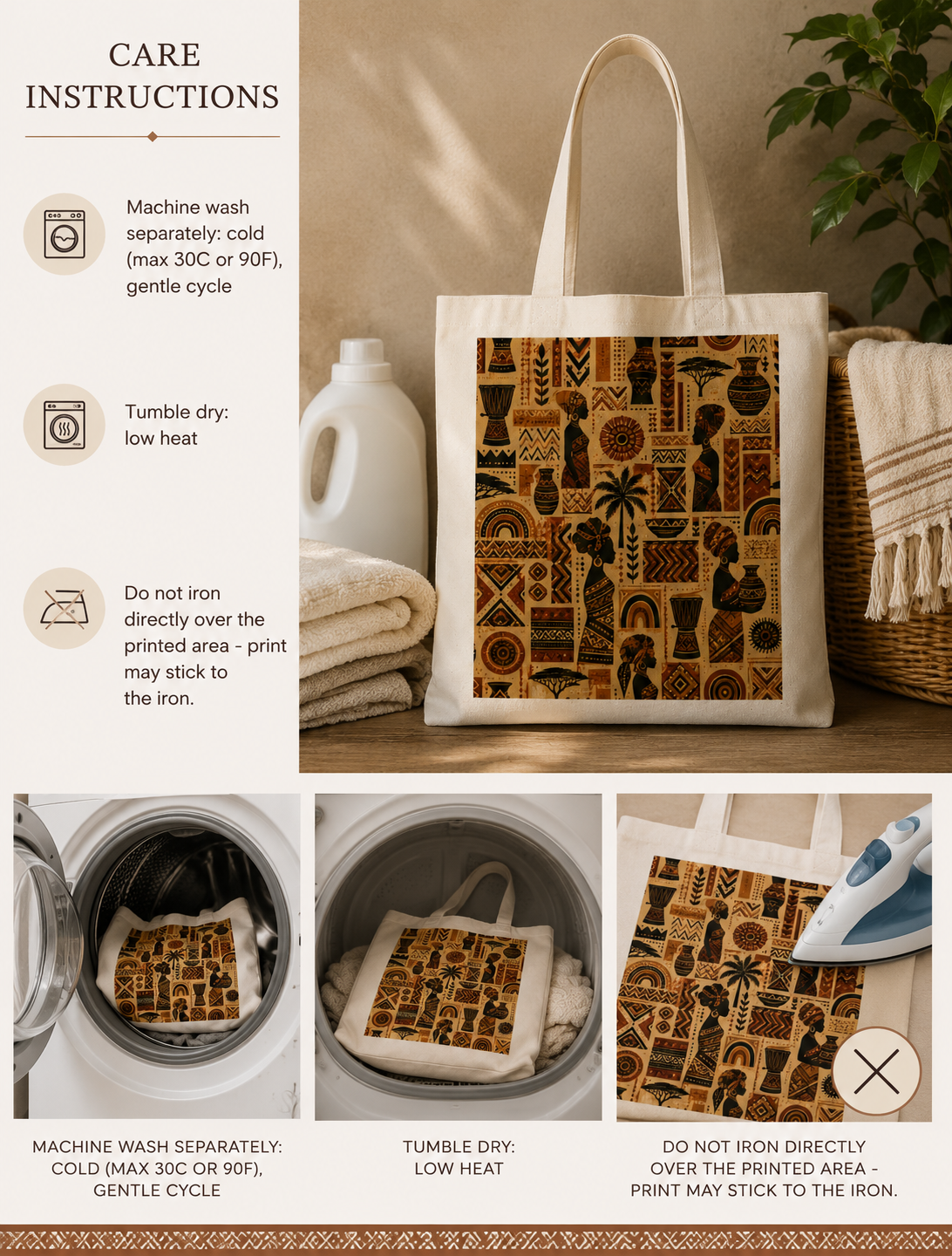 100% Cotton African Tribal Ethnic Silhouette Tote Bag