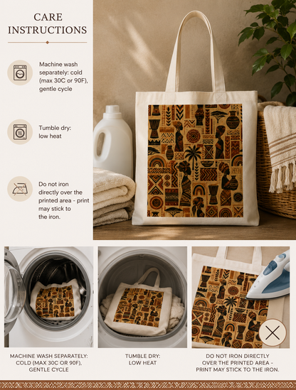 100% Cotton African Tribal Ethnic Silhouette Tote Bag
