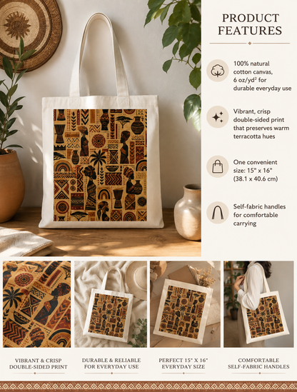 100% Cotton African Tribal Ethnic Silhouette Tote Bag