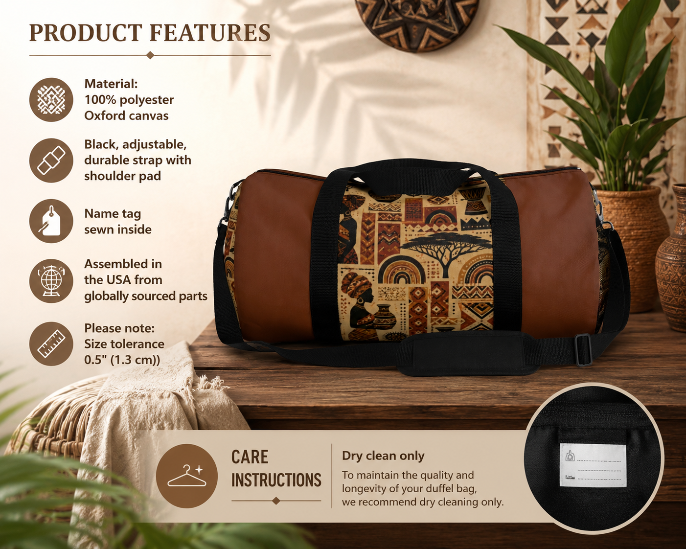 African Tribal Ethnic Silhouette Pattern Gym Duffel Bag
